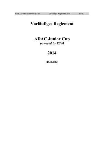 Vorläufiges Reglement ADAC Junior Cup 2014 - ADAC Motorsport