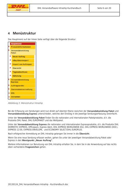 DHL Versandsoftware Intraship Kurzhandbuch