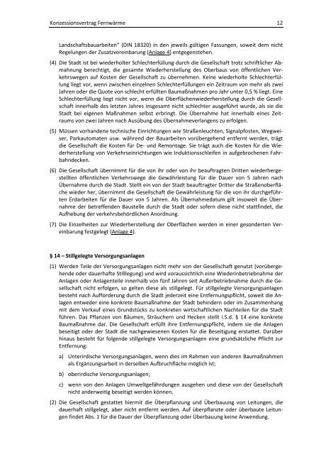 Konzessionsvertrag Fernwärme - Fernwärmenetz zur allgemeinen Versorgung-