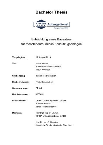 Bachelor Thesis - Staatliche Studienakademie Glauchau