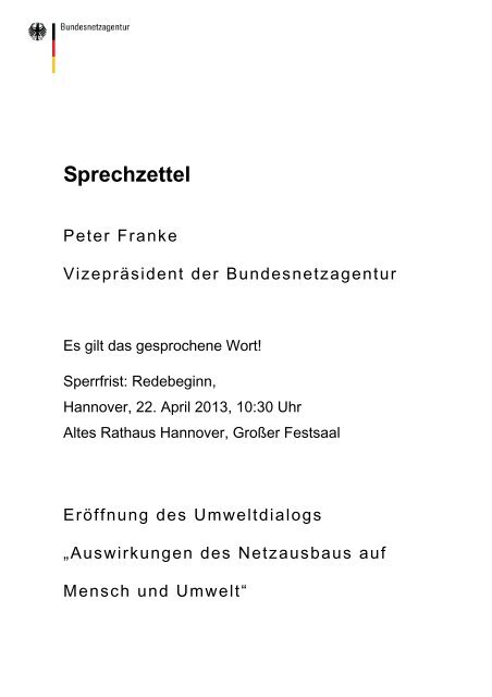 Sprechzettel (pdf, 38 KB) - Bundesnetzagentur