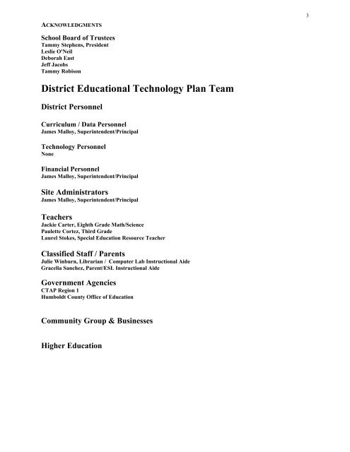 District Educational Technology Plan Team - Humboldt County ...