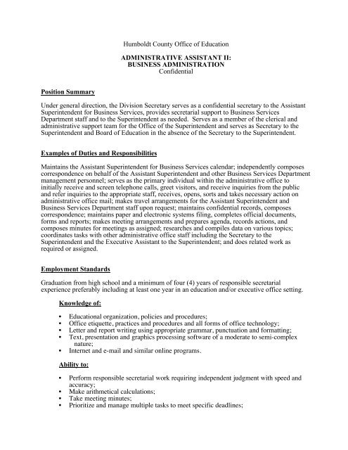 BUSINESS ADMINISTRATION Confidential - Humboldt County ...