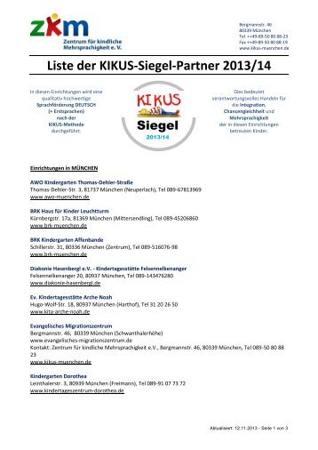 Liste der Siegel-Partner 2013/14 - Kikus