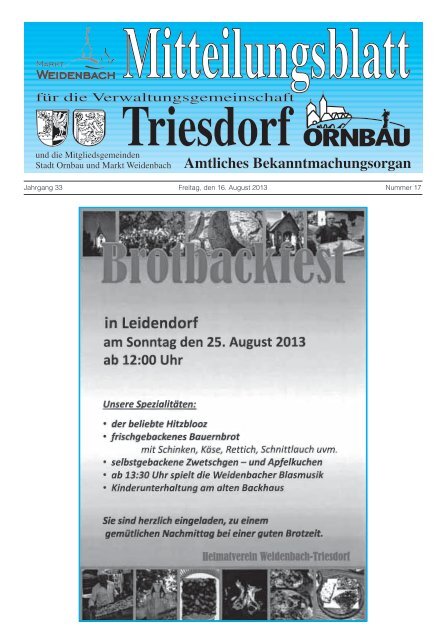 Mitteilungsblatt Nr. 17 vom 16.08.2013 - Markt Weidenbach