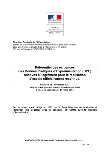 RÃ©fÃ©rentiel BPE - MinistÃ¨re de l'Agriculture