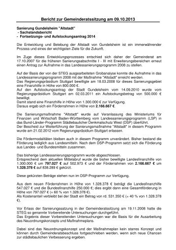 Bericht der Gemeinderatssitzung am 09. Oktober 2013 - Gundelsheim