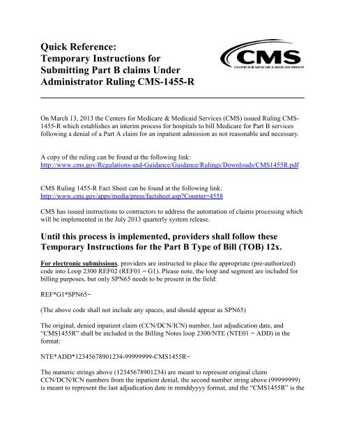 Quick Reference Temporary Instructions For Submitting Part B