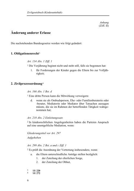 Schweizerisches Zivilgesetzbuch (Kindesunterhalt) - EJPD