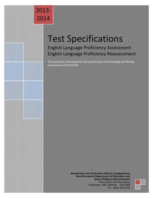 ELPA-R Test Specifications 2013-2014