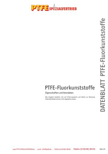 DATENBLATT PTFE-Fluorkunststoffe - PTFE Spezialvertrieb