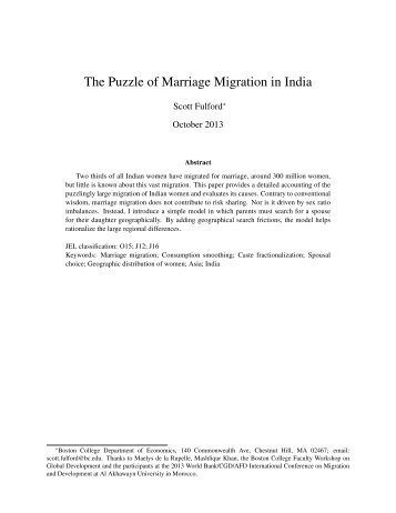 The Puzzle of Marriage Migration in India - Boston College