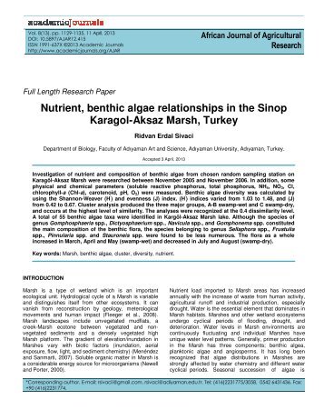 Nutrient, benthic algae relationships in the Sinop Karagol-Aksaz ...