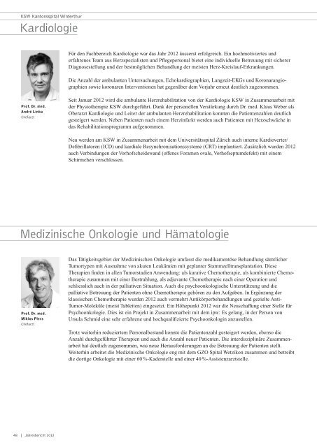 Jahresbericht 2012 - im Kantonsspital Winterthur