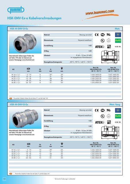 HSK Kabelverschraubungen fÃ¼r spezielle ... - HUMMEL AG