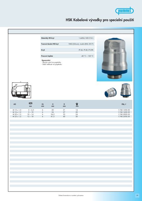 HSK KabelovÃ© vÃ½vodky pro specielnÃ­ pouÅ¾itÃ­ - HUMMEL AG