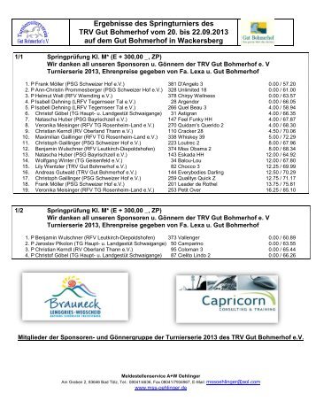 ergebnisse springturnier 2013 - TRV GUT BOHMERHOF eV