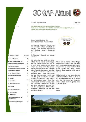 Infozeitschrift September 2013 - Golfclub Garmisch-Partenkirchen