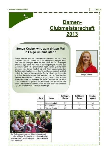 Infozeitschrift September 2013 - Golfclub Garmisch-Partenkirchen