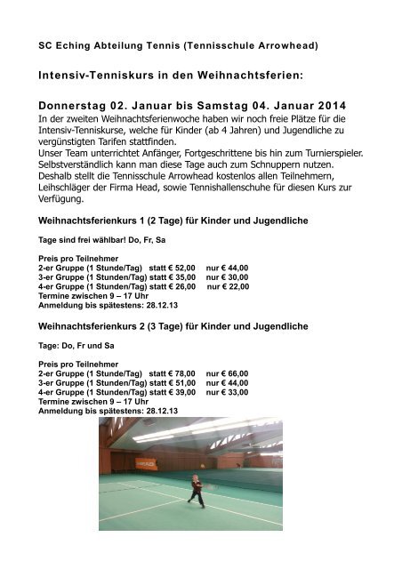 Intensiv-Tenniskurse in den Weihnachtsferien - TENNISSCHULE ...