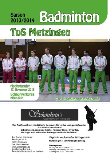Tus-Metzinger Saisonheft 13/14 - Badminton in Metzingen