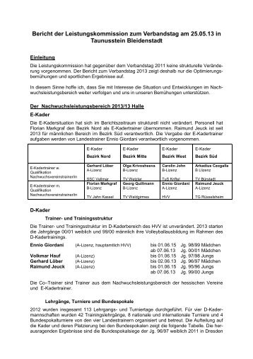 Bericht des Vorsitzenden der Leistungskommission (Herr Hauf)