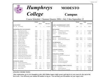 Modesto UG SUMMER 2006 Course Schedule - Humphreys College