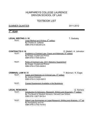 humphreys college laurence drivon school of law textbook list