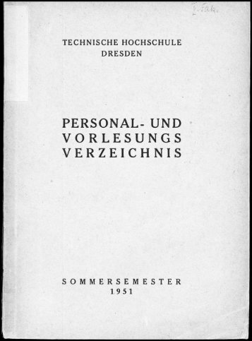 Personal- und Vorlesungsverzeichnis Sommersemester 1951