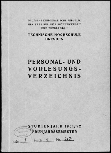 Personal- und Vorlesungsverzeichnis Studienjahr 1951/52 Frühjahrssemester