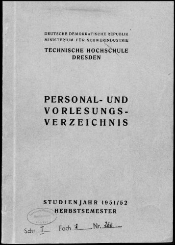 Personal- und Vorlesungsverzeichnis Studienjahr 1951/52 Herbstsemester