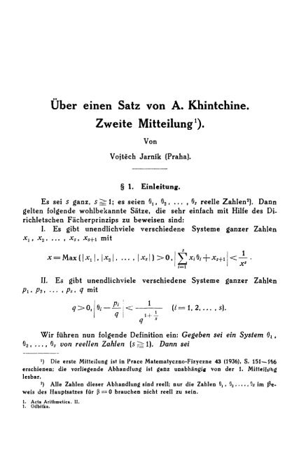 Jarník, Vojtěch: Scholarly works - Czech Digital Mathematics Library