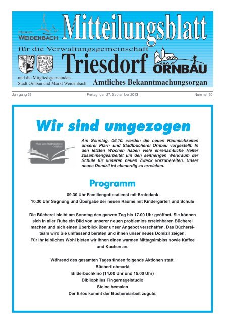 Mitteilungsblatt Nr. 20 vom 27.09.2013 - Markt Weidenbach