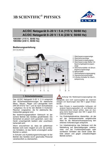 AC/DC Netzgerät 0–20 V / 5 A (115 V, 50/60 Hz) - 3B Scientific