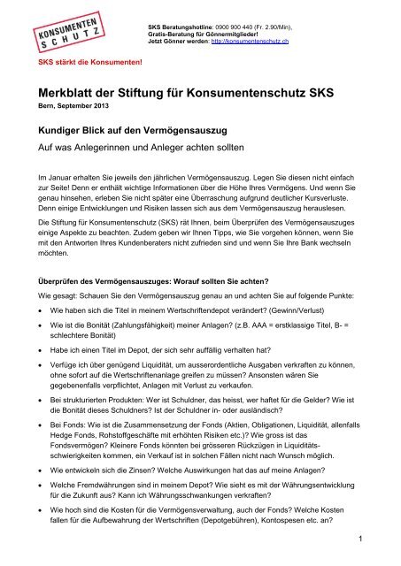 Merkblatt Vermögensauszug PDF - Stiftung für Konsumentenschutz