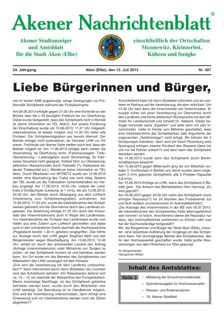 Ausgabe 581 vom 12.07.2013 - Stadt Aken (Elbe)