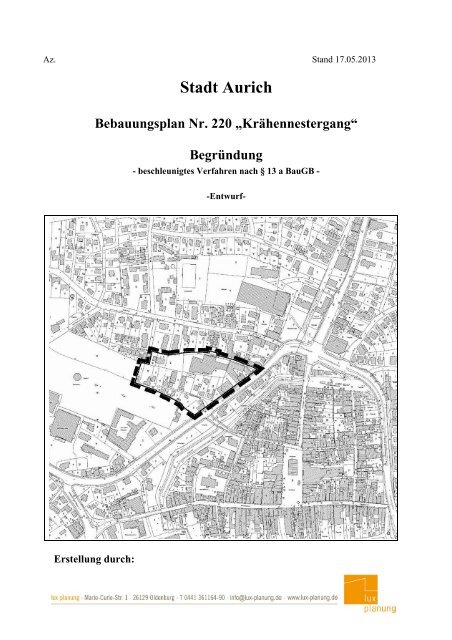 Stadt Aurich Bebauungsplan Nr. 220 „Krähennestergang“ Begründung