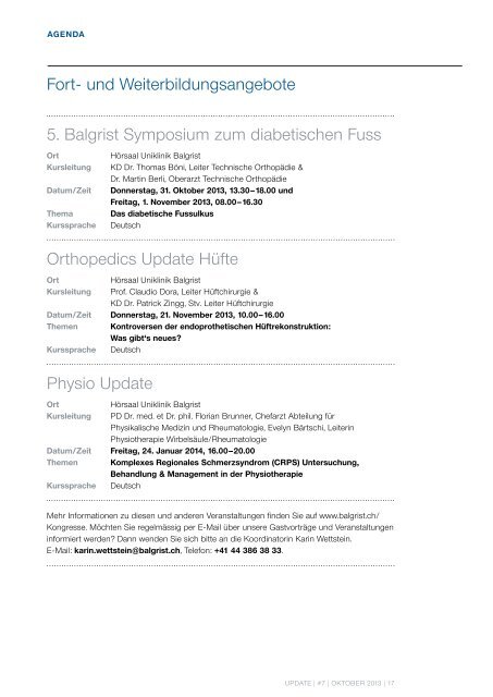 UPDATE Oktober 2013 - Uniklinik Balgrist