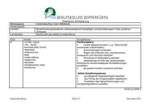 finden Sie die didaktischen Jahrespläne dieses Bildungsganges