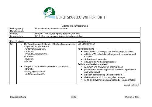 finden Sie die didaktischen Jahrespläne dieses Bildungsganges