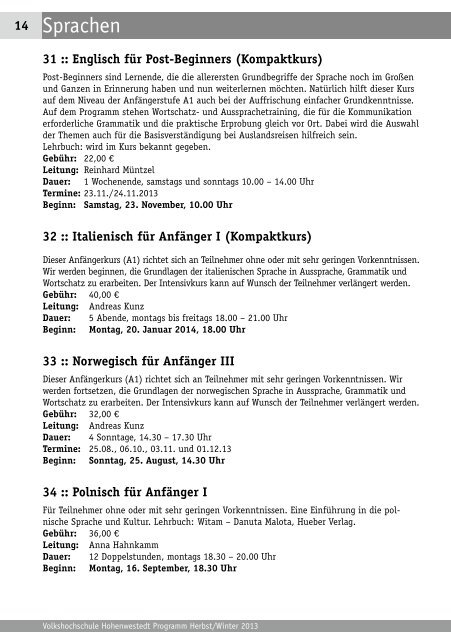 Download aktuelles VHS-Programm - Gemeinde Hohenwestedt