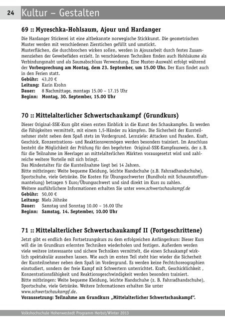 Download aktuelles VHS-Programm - Gemeinde Hohenwestedt