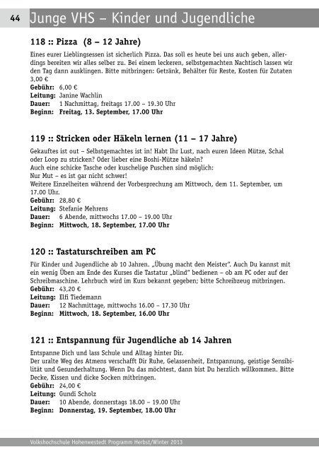 Download aktuelles VHS-Programm - Gemeinde Hohenwestedt