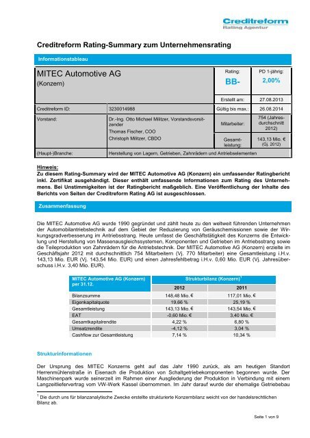 Rating Zusammenfassung 27.08.2013 - Börse Stuttgart