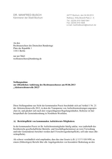 Stellungnahme Dr. Manfred Busch - Deutscher Bundestag