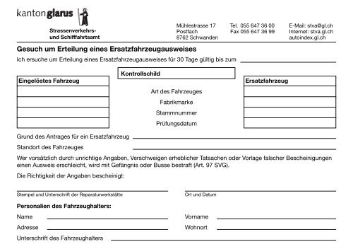 Gesuch um Erteilung eines Ersatzfahrzeugausweises