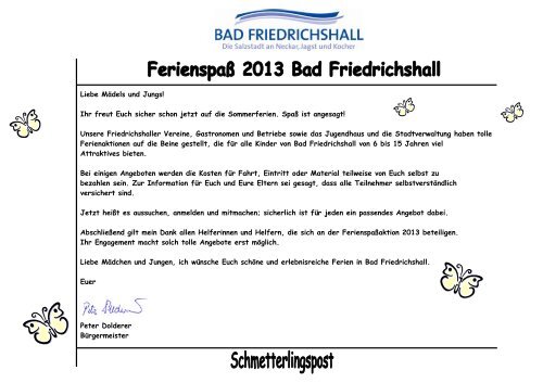 Liebe Mädels und Jungs! - Stadt Bad Friedrichshall