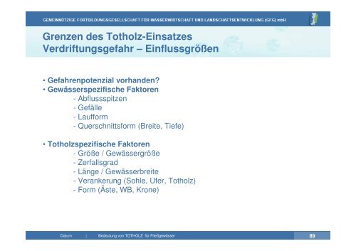 Vortrag zu Totholz in Fließgewässern | PDF 26 MB - GfG