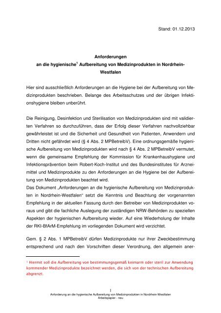 Anforderung an die hygienische Aufbereitung von Medizinprodukten ...