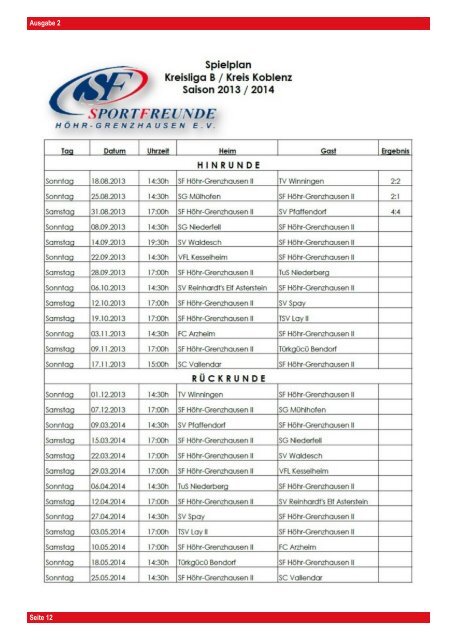 SF H ¨ohr-Grenzhausen - SG Argenthal G¨aste - Heimspiel-Zeitung